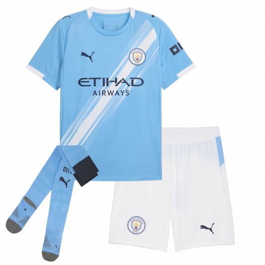 T-shirt e Pantaloncini per Bambino Manchester City Home 25/26 - Con Calzettoni